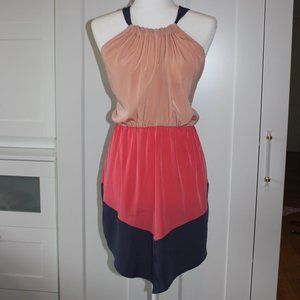 Color block ribbon back tie dress
